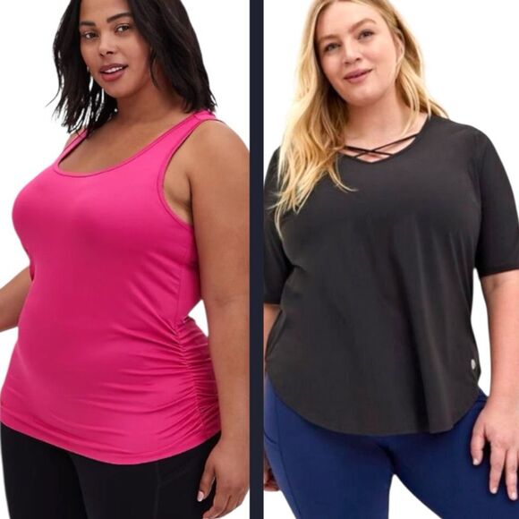 torrid Tops - Torrid Performance Active Tech Pink Tank & Black Strappy Tee Lot 2 2XL